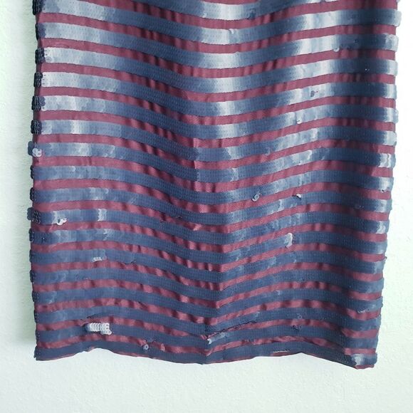 French Connection Burgundy and Navy Sequin Striped Dress - Picture 3 of 10